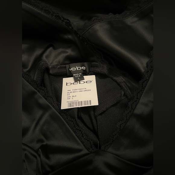 BEBE Slim Sexy V Neck Satin Midi Dress NWT - Picture 12 of 12